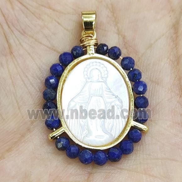 MOP Shell Virgin Mary Pendant With Blue Lapis Gold Plated