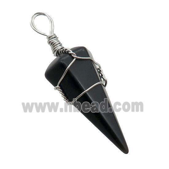 Black Onyx Agate Pendulum Pendant Wire Wrapped