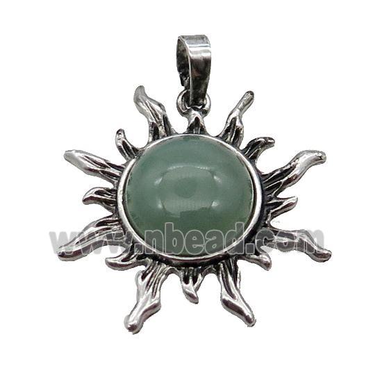 Green Aventurine Sun Alloy Pendant Antique Silver