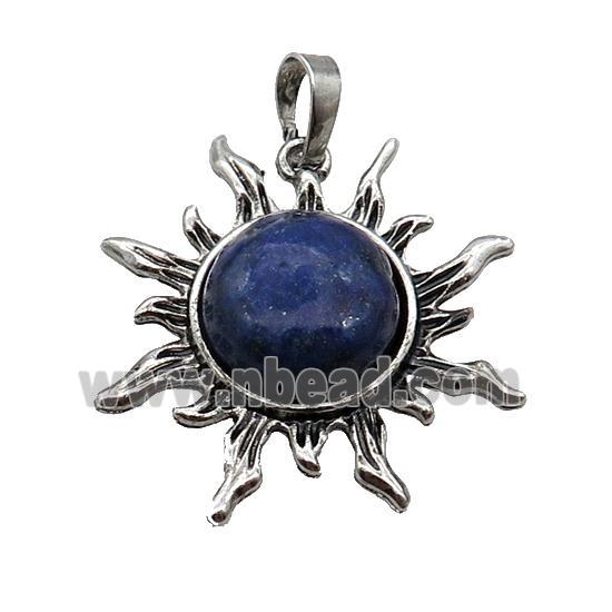 Blue Lapis Sun Alloy Pendant Antique Silver