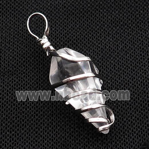 Clear Crystal Glass Pendulum Pendant Wire Wrapped