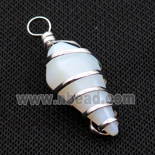 White Opalite Pendulum Pendant Wire Wrapped