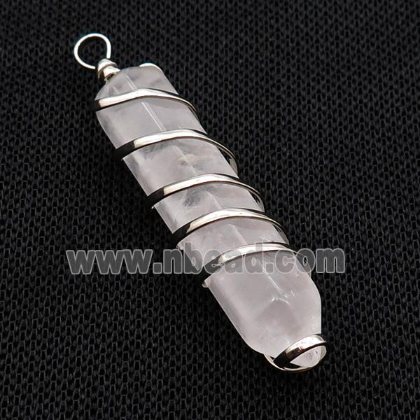 Clear Crystal Quartz Bullet Pendant Wire Wrapped