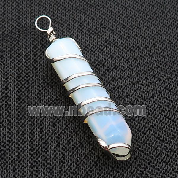 White Opalite Bullet Pendant Wire Wrapped