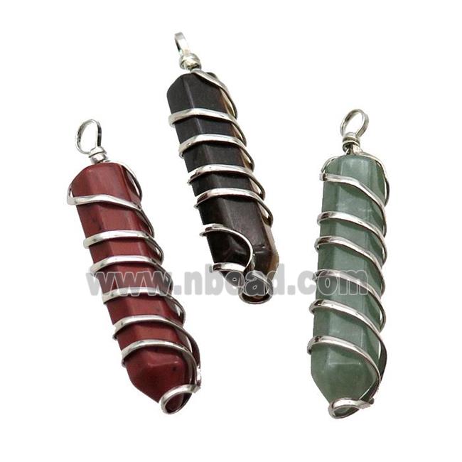 Mix Gemstone Bullet Pendant Wire Wrapped
