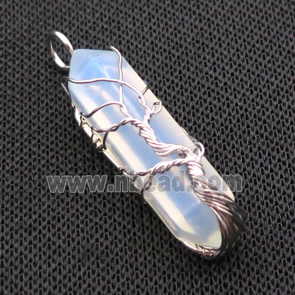 White Opalite Bullet Pendant Tree Wire Wrapped