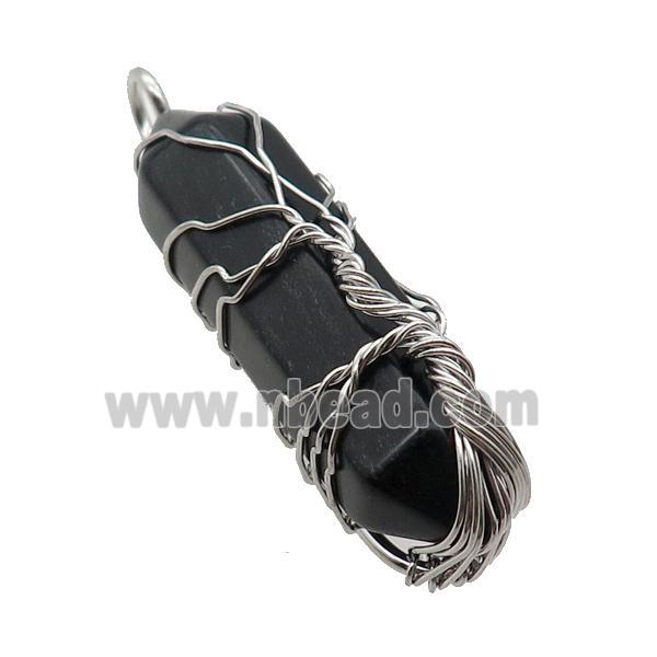 Black Obsidian Bullet Pendant Tree Wire Wrapped