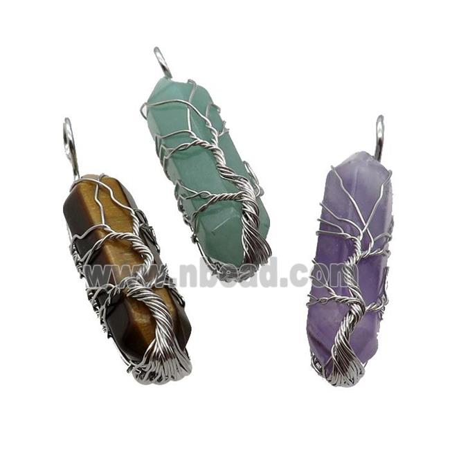Mix Gemstone Bullet Pendant Tree Wire Wrapped
