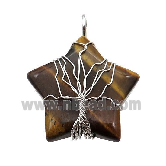 Tiger Eye Stone Star Pendant Wire Wrapped