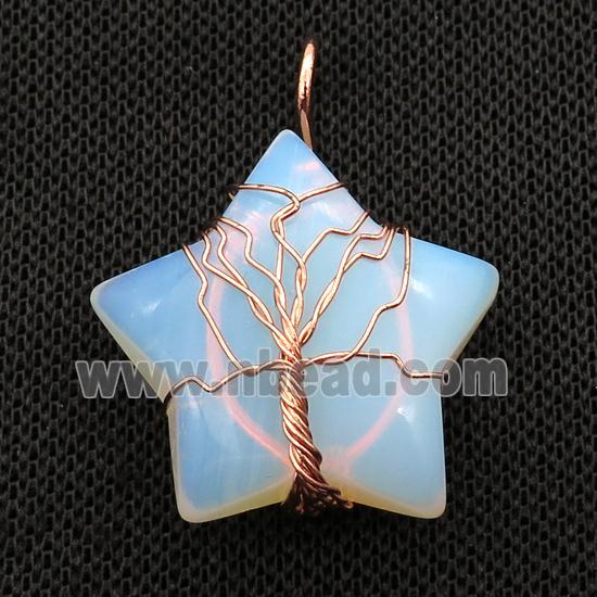 White Opalite Star Pendant Tree Wire Wrapped