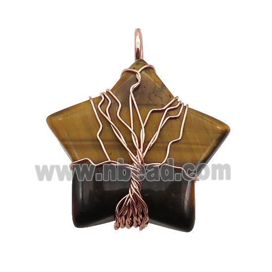 Tiger Eye Stone Star Pendant Tree Wire Wrapped