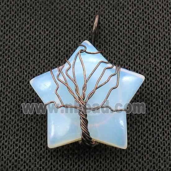 White Opalite Star Pendant Tree Wire Wrapped