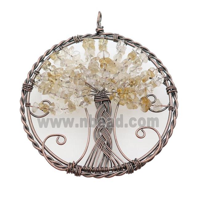 Citrine Chip Tree Of Life Pendant Wire Wrapped Antique Red