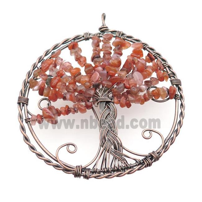 Red Carnelian Agate Tree Of Life Pendant Wire Wrapped Antique Red
