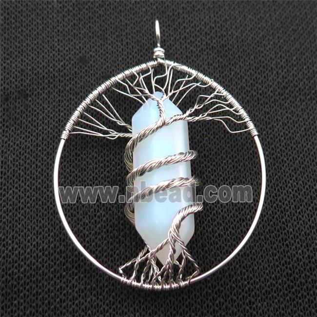 White Opalite Tree Of Life Pendant Alloy Wire Wrapped