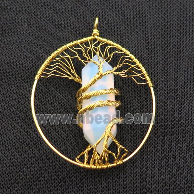 White Opalite Tree Of Life Pendant Alloy Wire Wrapped Gold Plated