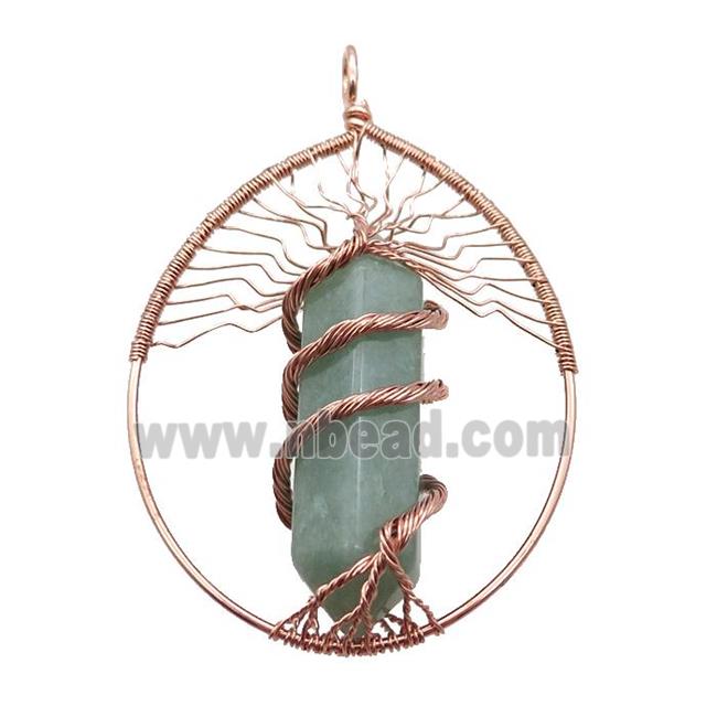 Green Aventurine Tree Of Life Pendant Alloy Wire Wrapped Rose Gold