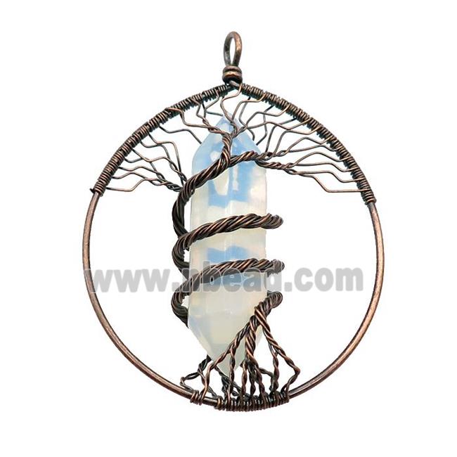 White Opalite Tree Of Life Pendant Alloy Wire Wrapped Antique Red