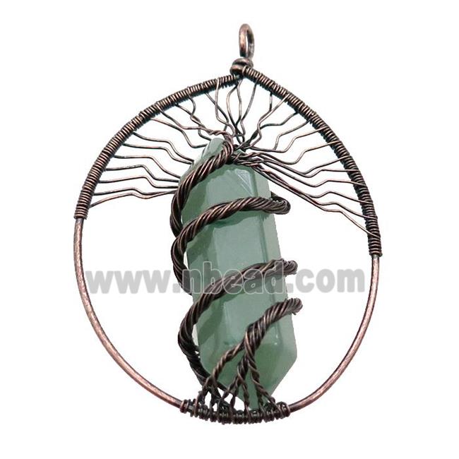 Green Aventurine Tree Of Life Pendant Alloy Wire Wrapped Antique Red