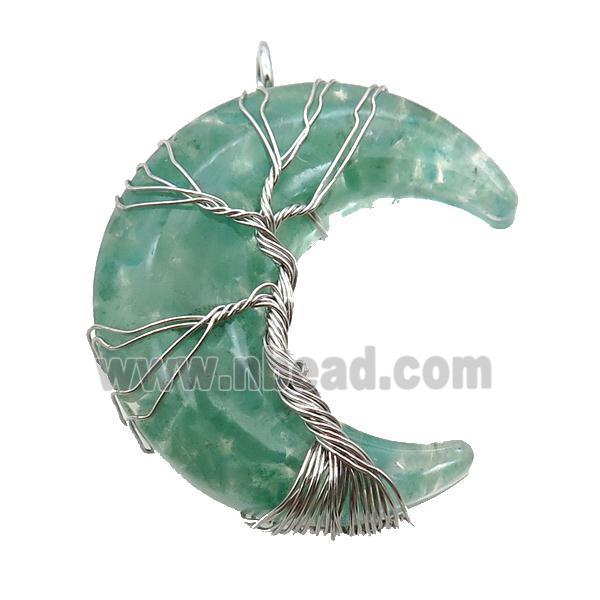 Resin Moon Pendant With Green Aventurine Chip Tree Wire Wrapped