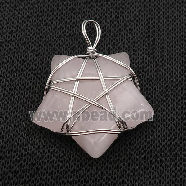 Pink Rose Quartz Star Pendant Wire Wrapped