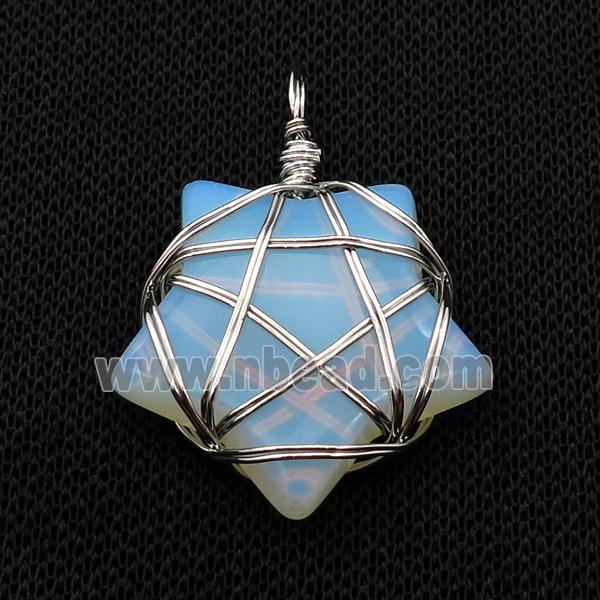 White Opalite Star Pendant Wire Wrapped