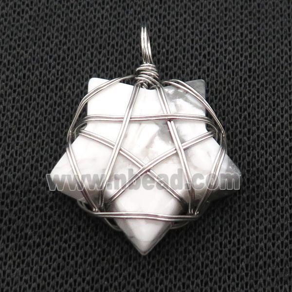 White Howlite Turquoise Star Pendant Wire Wrapped