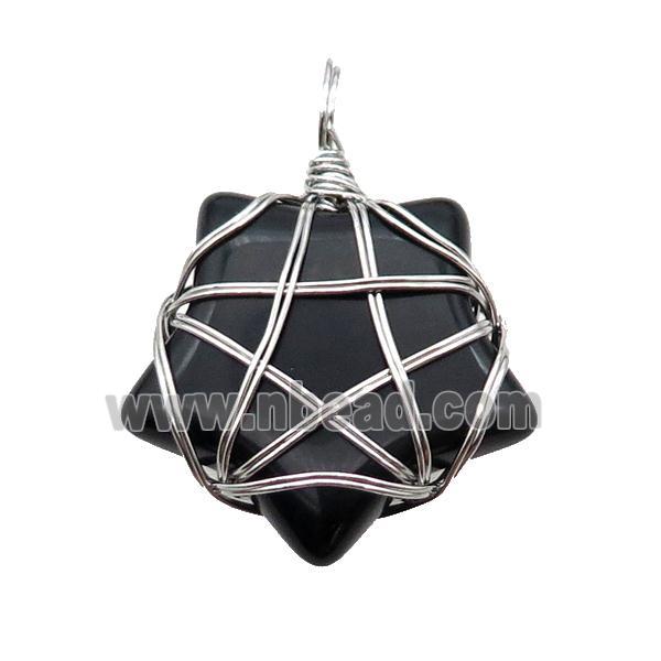 Black Onyx Agate Star Pendant Wire Wrapped