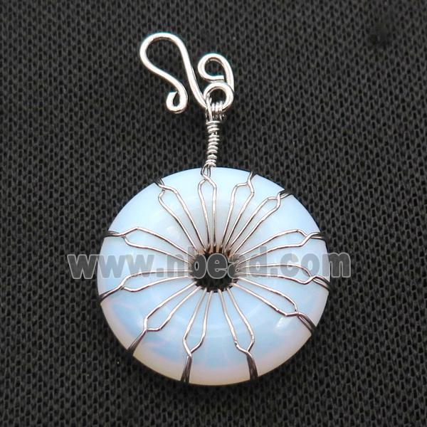 White Opalite Donut Pendant Wire Wrapped