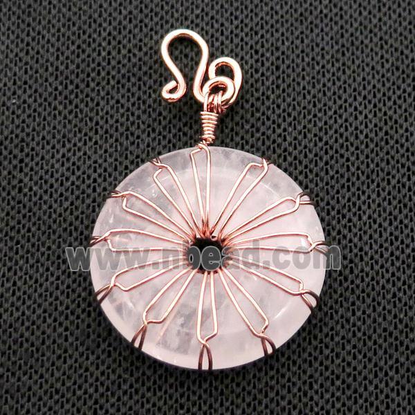 Clear Quartz Donut Pendant Wire Wrapped Rose Gold