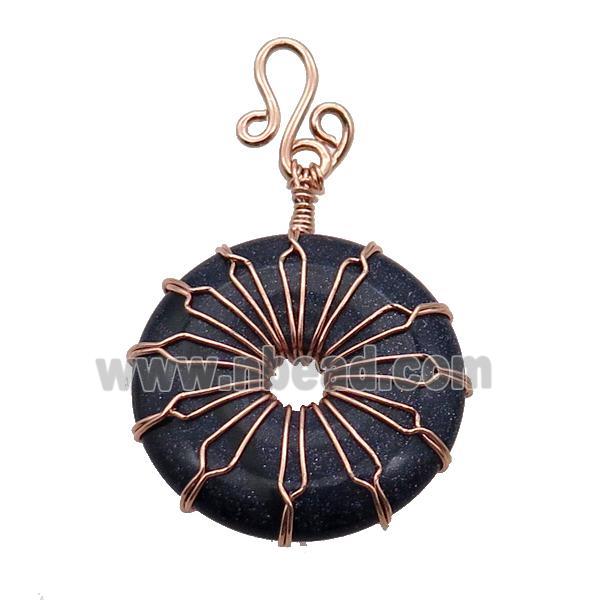 Blue Sandstone Donut Pendant Wire Wrapped Rose Gold