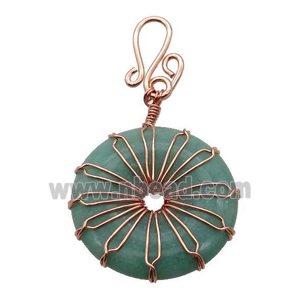 Green Aventurine Donut Pendant Wire Wrapped Rose Gold