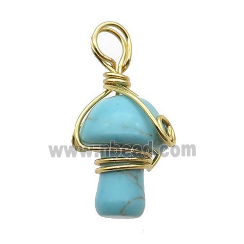 Blue Turquoise Mushroom Pendant Wire Wrapped