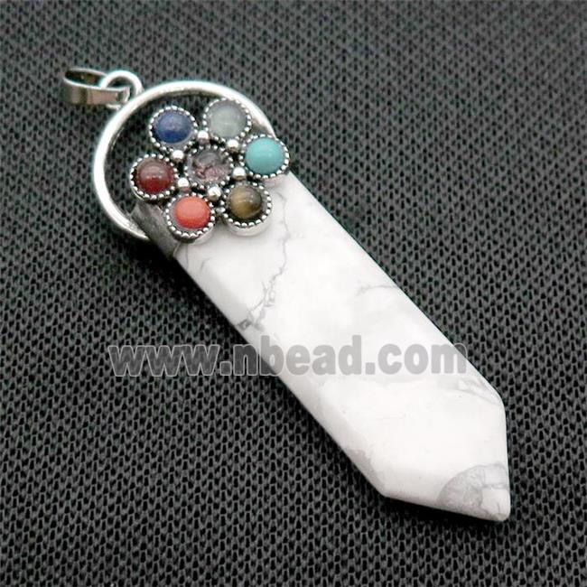 White Howlite Turquoise Arrowhead Pendant Chakra Antique Silver