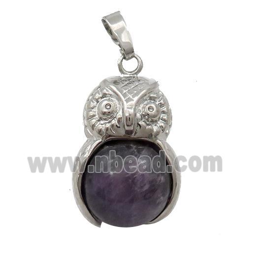 Alloy Owl Pendant With Amethyst