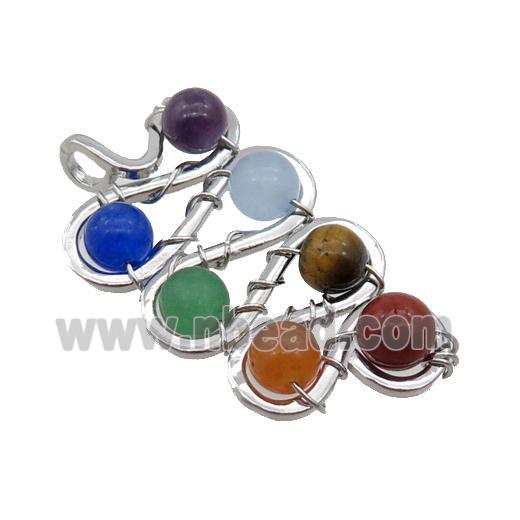 Alloy Pendant With Mix Gemstone Chakra Wire Wrapped Antique Silver
