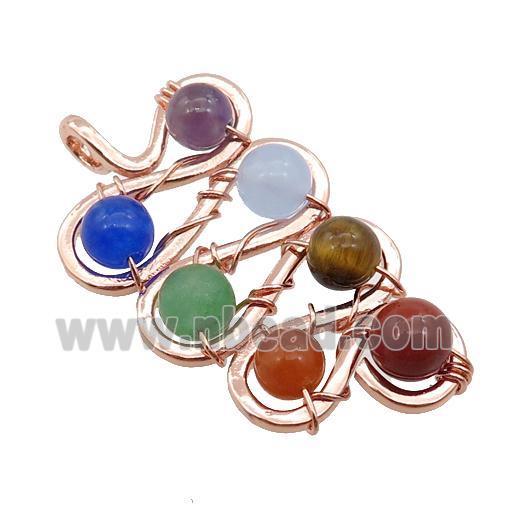 Alloy Pendant With Mix Gemstone Chakra Wire Wrapped Rose Gold