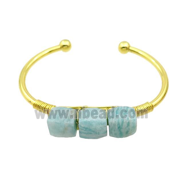 Copper Bangle With Amazonite Wire Wrapped Gold Plated