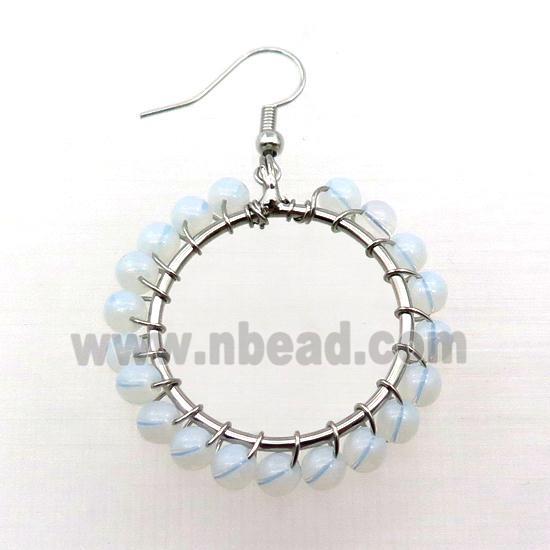 White Opalite Copper Hook Earring Wire Wrapped Platinum Plated