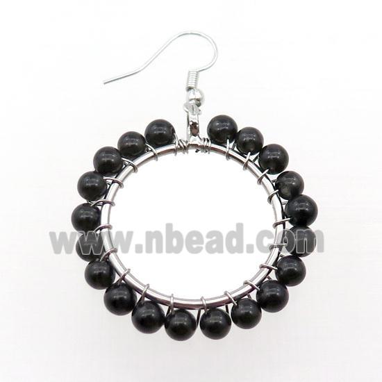 Black Onyx Agate Copper Hook Earring Wire Wrapped Platinum Plated