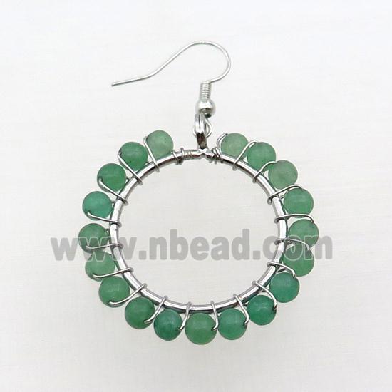 Green Aventurine Copper Hook Earring Wire Wrapped Platinum Plated