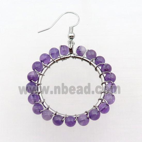 Purple Amethyst Copper Hook Earring Wire Wrapped Platinum Plated