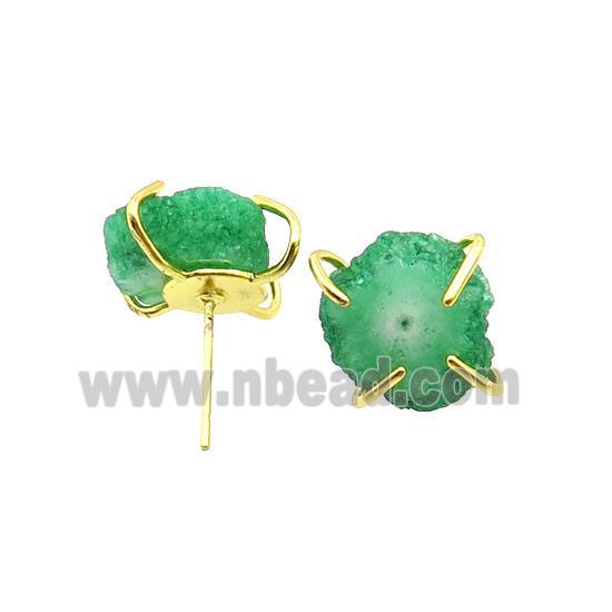 Green Quartz Druzy Copper Stud Earring Gold Plated