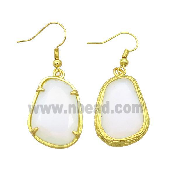 White Opalite Copper Hook Earring Gold Plated
