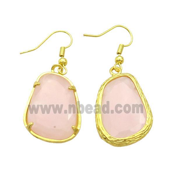 Pink Rose Quartz Copper Hook Earring Gold Plated