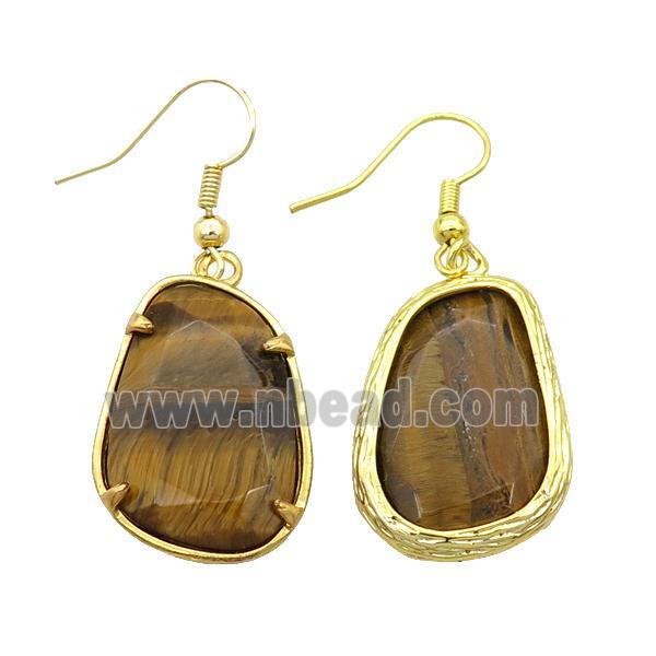 Tiger Eye Stone Copper Hook Earring Gold Plated