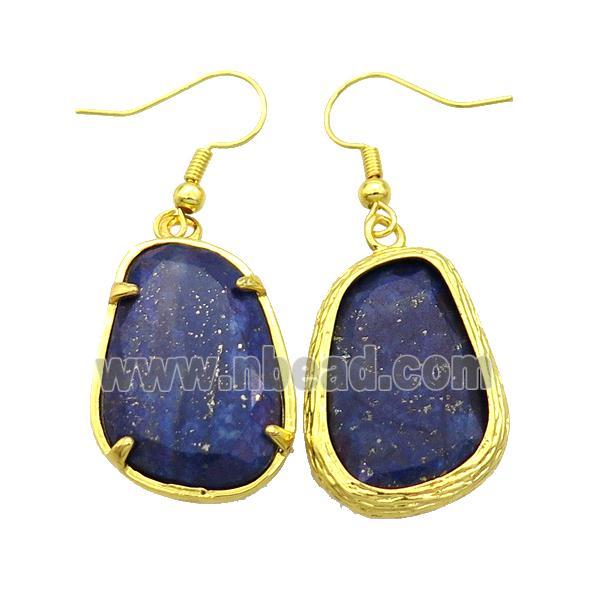 Blue Lapis Lazuli Copper Hook Earring Gold Plated