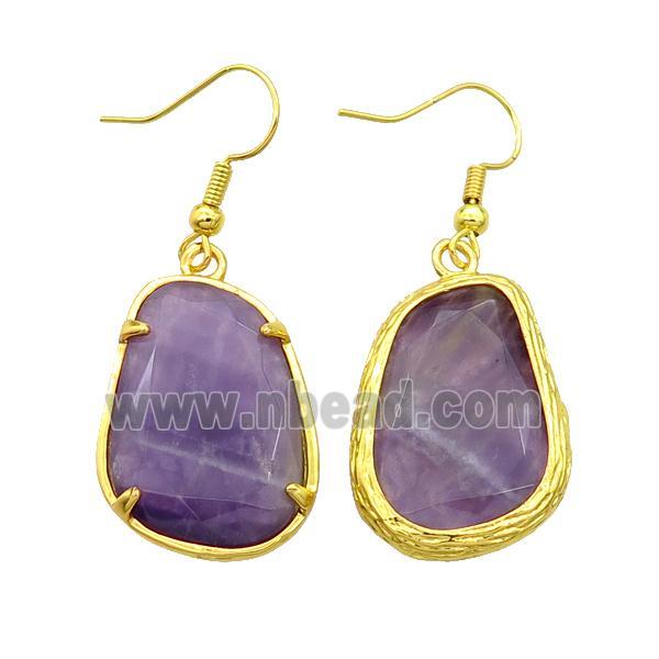 Purple Amethyst Copper Hook Earring Gold Plated