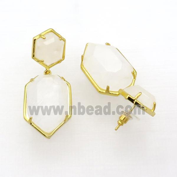 White Crystal Quartz Copper Stud Earring Gold Plated