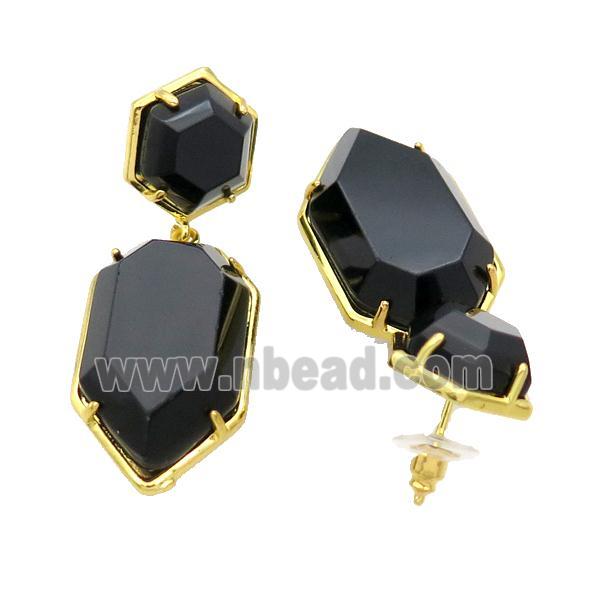 Black Onyx Agate Copper Stud Earring Gold Plated